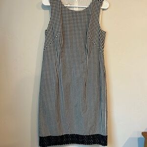 Talbots Black & White Cotton Checkered Midi Dress Crochet Detail Workwear Size 8